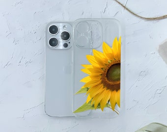 Sonnige Blüte Sonnenblume klare TPU iPhone Case 15 14 Pro Max 13 12 11 Samsung Galaxy S24 S23 S22