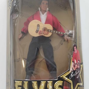 Vintage 1993 Elvis Presley Jailhouse Rock numbered 45RPM Collectors Edition doll The Sun Never Sets on a Legend w/guitar, signed stand & COA