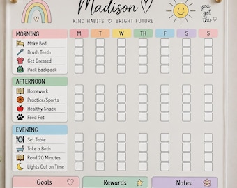 Kids Routine Chart Acrylic Board, Personalized Daily Habit Tracker, Chore Chart For Kids, Morning Evening Routine Planner