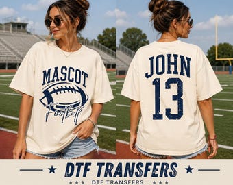 Personalized Mascot Football Name DTF Transfers, Customizable Name and Number Ready To Press, Sports Cheer Team