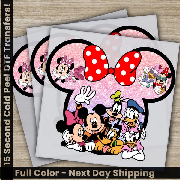 Minnie Disney Friends, Transferencias Disney, Listas para imprimir, Transferencias DTF personalizadas, Regalos Disney, Alta calidad, Transferencias DTF para prensa de calor