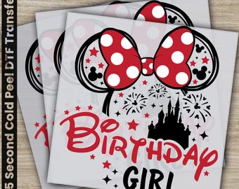 Birthday Girl Minnie Head, Disney Transfer, Ready to Press, Personalized DTF Transfer, Birthday Gifts, High Quality, Heat Press DTF Transfer