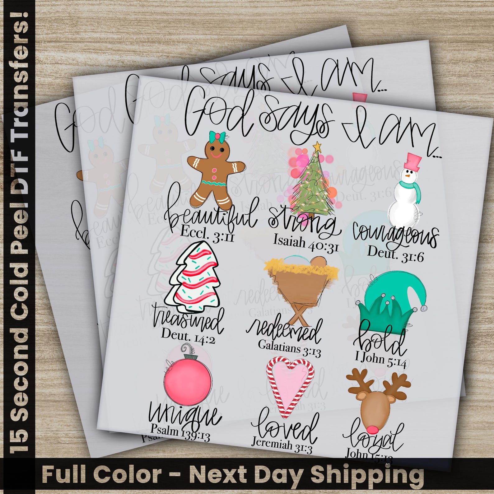 God Says I Am, Christmas DTF Transfers, Ready to Press, Personalized