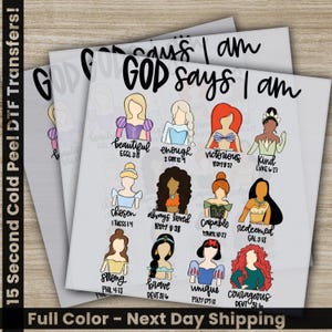 a bunch of stickers that say god says i am