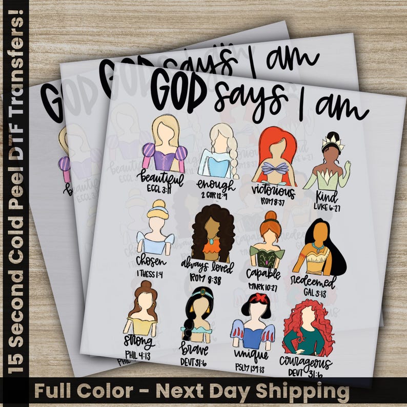 a bunch of stickers that say god says i am