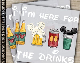 Mickey Drinks White, Disney Transfers, Ready to Press, Personalized DTF Transfers, Disney Gifts, High Quality, Heat Press DTF Transfers