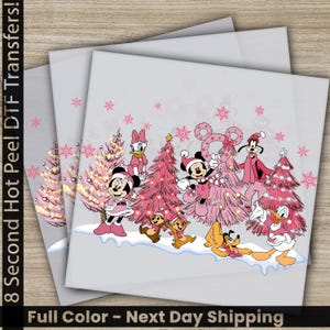 Disney Christmas DTF Transfer, Xmas Holiday Pink Tree, Cute Cartoon Characters, Disney Christmas Tree, Ready To Press, Heat Press