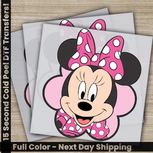 Minnie Mouse Pink Background, Disney Transfer, Ready to Press, Personalized DTF Transfer, Disney Gift, High Quality, Heat Press DTF Transfer