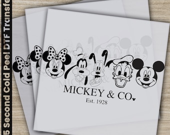 Contorno de Mickey y compañía, Transferencias Disney, Listas para prensar, Transferencias DTF personalizadas, Regalos Disney, Alta calidad, Transferencias DTF para prensa de calor