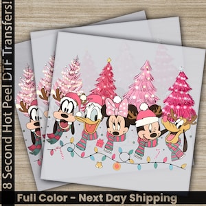 Disney, Pink Christmas Tree, DTF Transfers, Ready to Press, Personalized Gifts, Direct to Film, Sublimation Screen Prints, Fast Shipping