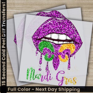 Shining Lip Bitting, Mardi Gras Transfers, Ready to Press, Personalized DTF Transfer, Mardi Gras Gift, High Quality, Heat Press DTF Transfer