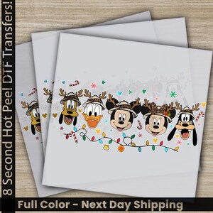 Disney Christmas DTF Transfer, Pink Holiday Tree, Cute Cartoon Characters, Mickey and Minnie, Ready To Press, Heat Press, Fast Shipping
