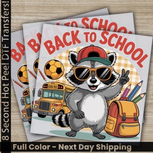 Back To School DTF Transfers, Kindergarten, Teacher Appreciation, Ready to Press, Cute Raccoon, Personalized DTF, School Gift, Heat Press