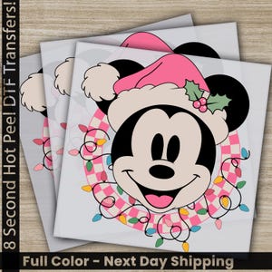 Mickey Disney Christmas DTF Transfer, Pink Holiday Tree, Mickey, Cute Cartoon Characters, Ready To Press, Heat Press
