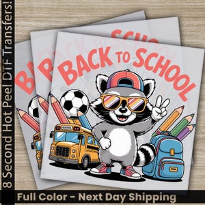Back To School DTF Transfers, Kindergarten, Teacher Appreciation, Ready to Press, Cute Raccoon, Personalized DTF, School Gift, Heat Press
