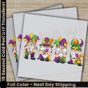 Funny Gnomes, Mardi Gras Transfers, Ready to Press, Personalized DTF Transfers, Mardi Gras Gifts, High Quality, Heat Press DTF Transfers