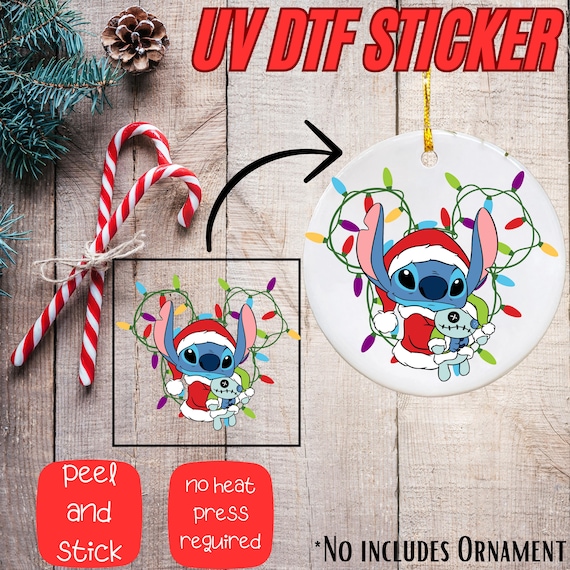 Disney Stitch, Merry Christmas Ornament Uv Dtf Sticker, UV Dtf Ornament Decals, Uv dtf Round Ornament Stickers, Christmas Direct to Film