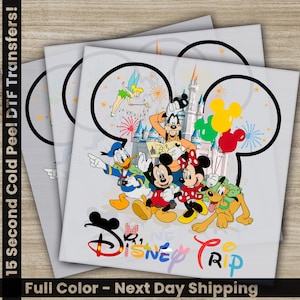 Viaje a Disney, Mickey, Transferencias Disney, Listas para imprimir, Transferencias DTF personalizadas, Regalos Disney, Alta calidad, Transferencias DTF para prensa de calor