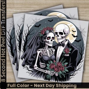 Halloween Wedding Skeleton DTF Transfer, Bride and Groom Skeleton Design, Spooky Halloween Wedding Art, Skeleton Couple Wedding Print