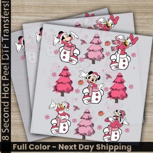Disney Christmas DTF Transfer, Pink Holiday Tree, Cute Cartoon Characters, Mickey and Minnie, Ready To Press, Heat Press, Fast Shipping