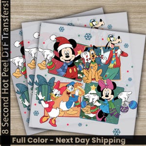 Disney Christmas DTF Transfer, Pink Holiday Tree, Cute Cartoon Characters, Mickey and Minnie, Ready To Press, Heat Press, Fast Shipping