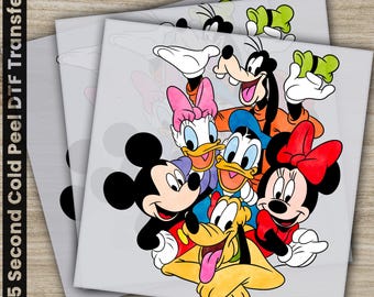 Mickey y sus amigos, transferencias Disney, listas para prensar, transferencias DTF personalizadas, regalos Disney, alta calidad, transferencias DTF para prensa de calor.