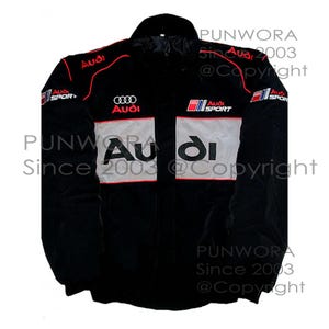 Audi。ピットクルー ヴィンテージ レトロ 自動車 モータースポーツ モータースポーツ オートレース レース レーサーギア カートップスーツ ジャケット ジャケット サイズ M L XL XXL