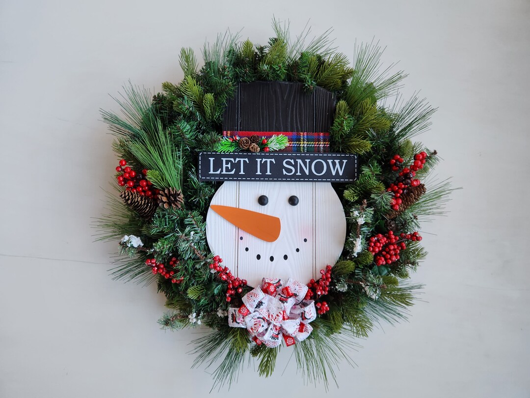 Frosty the Snowman Wreath Front Door Winter Decor Pine Etsy