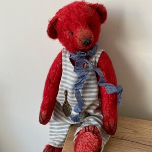 Classic Mohair Red Teddy Bear 10&quot;, Collectible Interior Toy, Handmade Plush Teddy Bear, Exclusive Gift Idea Ooak Plush Teddy Bear
