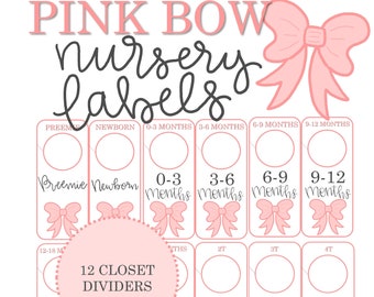 Pink Bow Baby Girl Nursery Labels Closet Dividers, PDF Digital Printable Download Closet Dividers, Pink Bow, Baby Clothes Organization