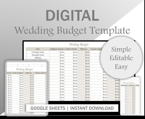 Digital Wedding Budget Template, Google Sheets Wedding Budget