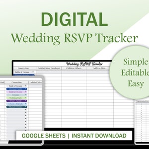 Rastreador digital de RSVP de bodas, Rastreador de RSVP de Hojas de Cálculo de Google, Hoja de Cálculo de Lista de Invitados de Boda, Hoja de Cálculo de RSVP
