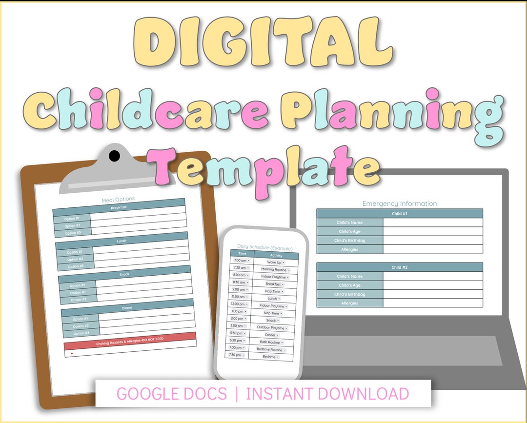 Digital Childcare Planning Template, Editable Google Doc, Caregiver ...