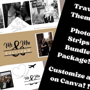 Travel Themed Photo Booth Strips Bundle of 5 - Template Canva, Editable Wedding Event Celebration Graphic, Printable