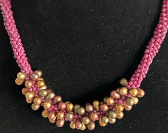 Violet teardrop kumihimo beaded necklace