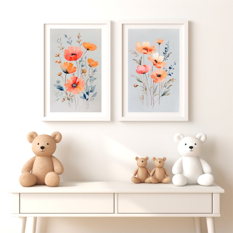Wildflowers Set of Two Prints Watercolor Flowers Print Childrens Room ...