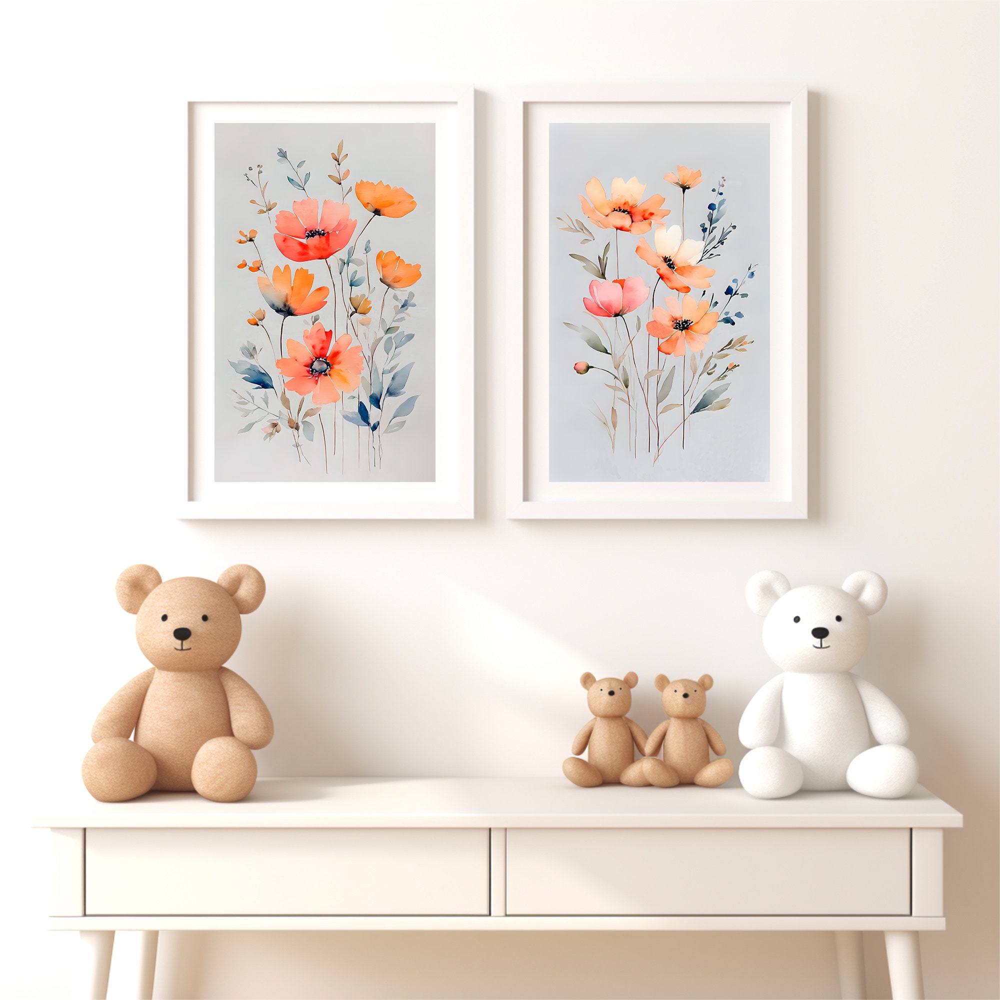 Wildflowers Set of Two Prints Watercolor Flowers Print Childrens Room ...