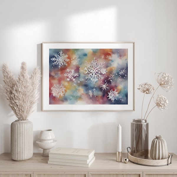 Christmas snowflakes print Watercolor snowflakes Cozy Christmas Celebrating snowflakes Art for winter Snowflakes design Digital download