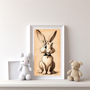 Vintage rabbit 2 painting print Vintage vibes for kids Vintage nursery Kids room inspiration Rabbit art print Playful art Vintage artwork