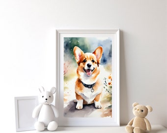 Watercolor Corgi Print: Puppy Nursery Wall Art (Digital Download)