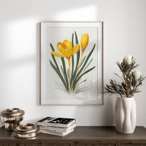 Yellow crocus painting print Crocus floral printable wall art Botanical illustration Nature inspired art Floral farmhouse décor Crocus art