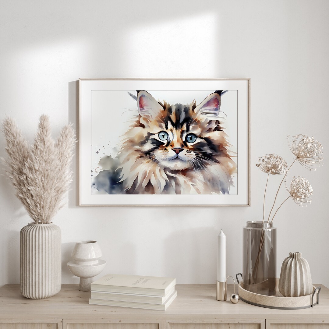 Cat Maine Coon Painting Print Watercolor Print Nursery Wall Art Print ...