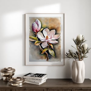 Magnolia Watercolor Print: Botanical Floral Illustration (Digital Download)