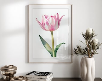 Pink Tulip Watercolor Print: Botanical Spring Wall Art (Digital Download)