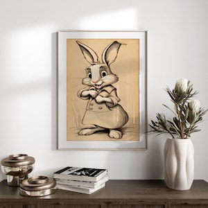 Vintage rabbit painting print Vintage vibes for kids Vintage nursery Kids room inspiration Rabbit art print Vintage charm Vintage artwork