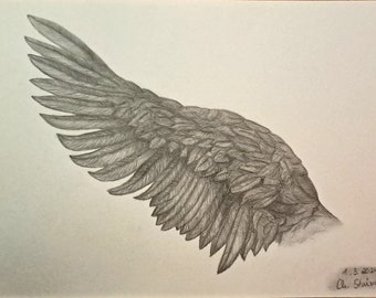 Bleistift Zeichnung "Flügel" Orginal Einzelstück Handgemalt Malerei Christina Stuiver
