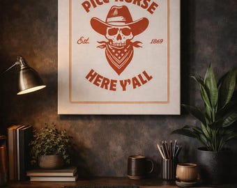 Western Nurse Art, Skull Cowboy Canvas Print, Rustic Home Decor