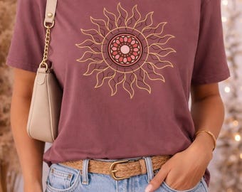Sunshine Mandala T-Shirt, Garment-Dyed Bohemian Tee