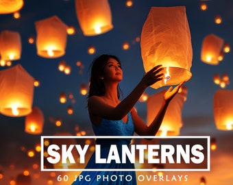 Sky Lanterns Overlays Festival Flying Chinese Lanterns Floating Light Night Effect Lanterns Sky Photoshop Overlays Photo Overlays Wedding