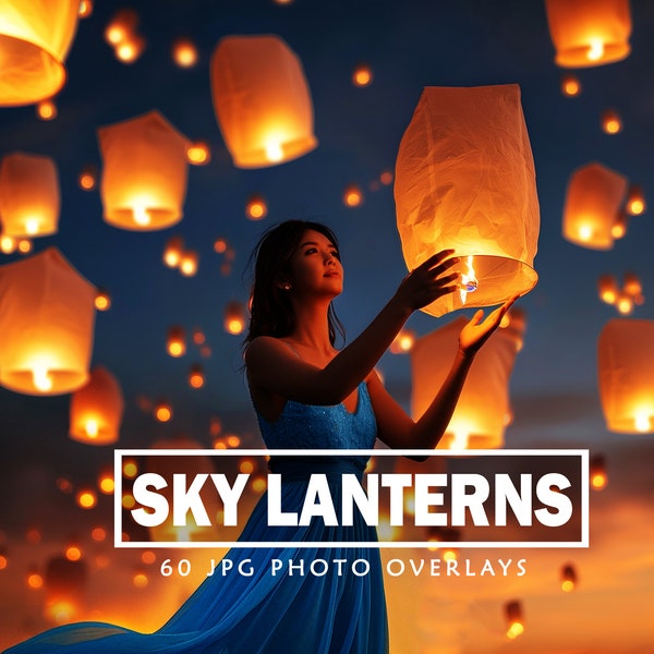 Sky Lanterns Overlays Festival Flying Chinese Lanterns Floating Light Night Effect Lanterns Sky Photoshop Overlays Photo Overlays Wedding